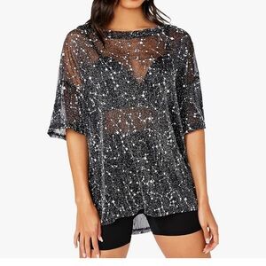 3/$18 PROMO - Black Sparkly Sheer Top - Size XL